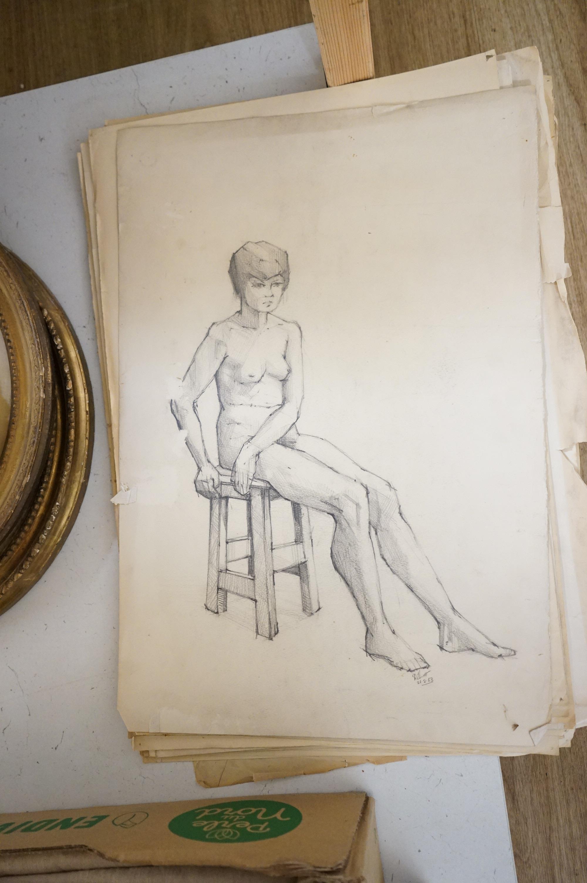A large collection of 20th century pencil sketches, Life drawings and nudes, some indistinctly signed and dated, 55 x 38cm, unframed